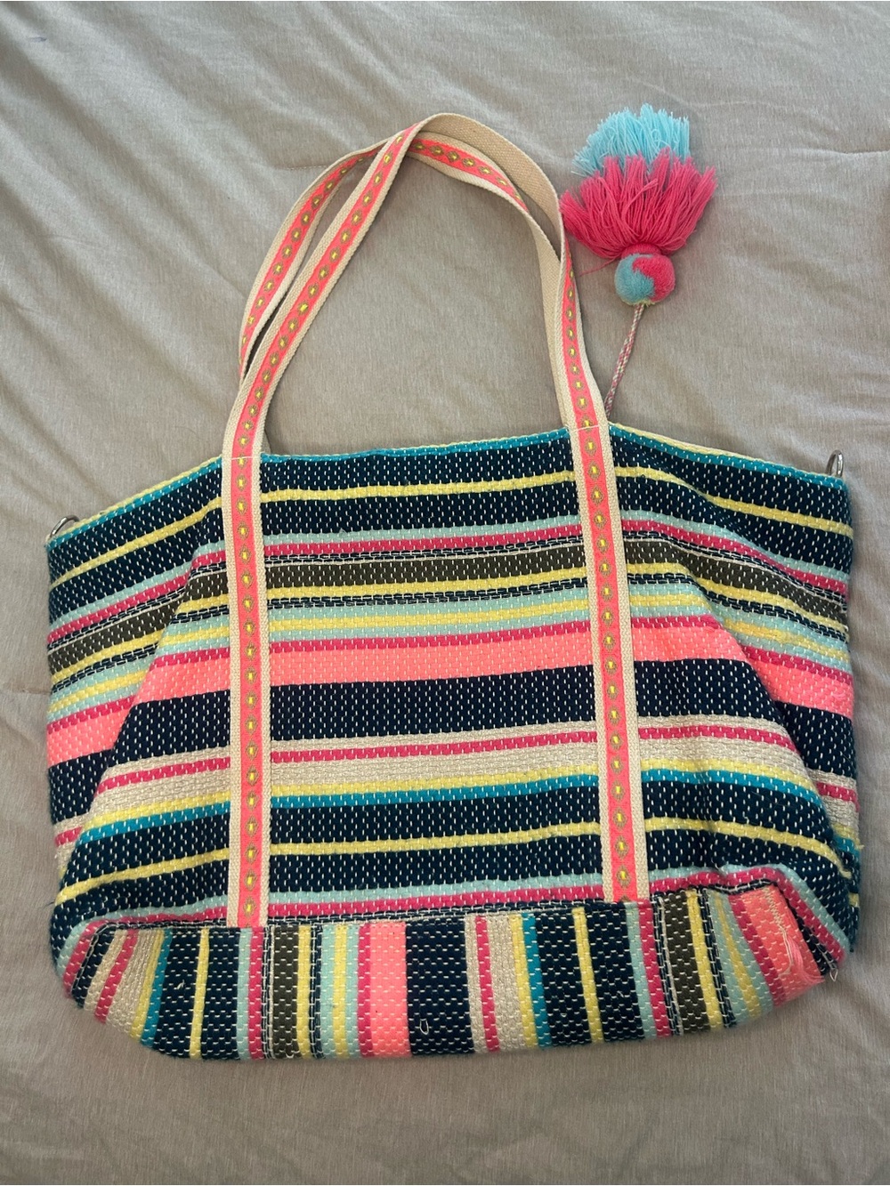 American & Beyond Colorful Multicolor Embroidered Tote Bag with Matching Pouches - Picture 9 of 15